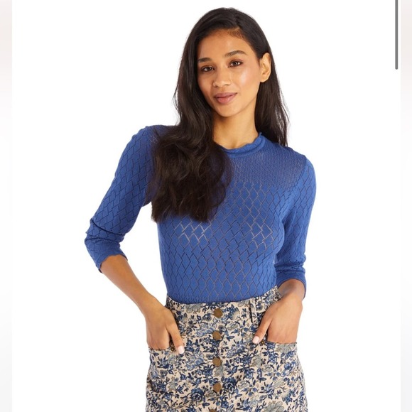NWT Allison Jamie crochet top sweater in provincial blue Small - Picture 1 of 9